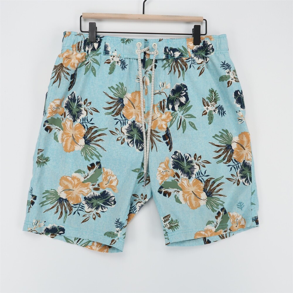 Coolibar Swim Trunks Mens Medium Blue Floral Tropical Lined Pockets Drawstring